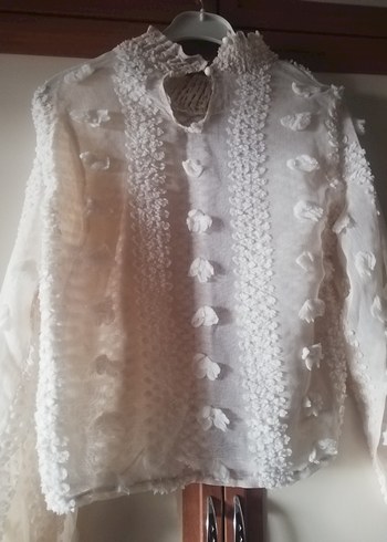 Bohem Stil Bej renk transparan Bluz - Görsel 2