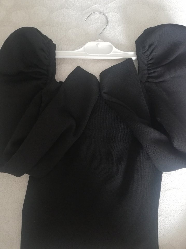 Drapeli Siyah triko Uzun Kollu Kadın Bluz - Görsel 4