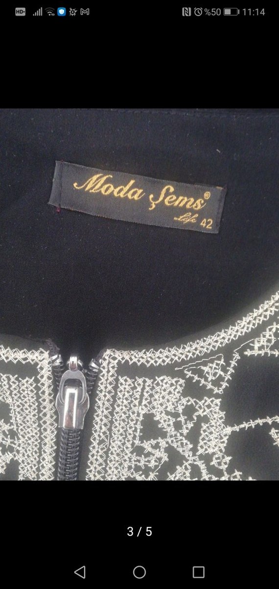 Uzun Kollu simli İşlemeli Siyah ferace - Görsel 3