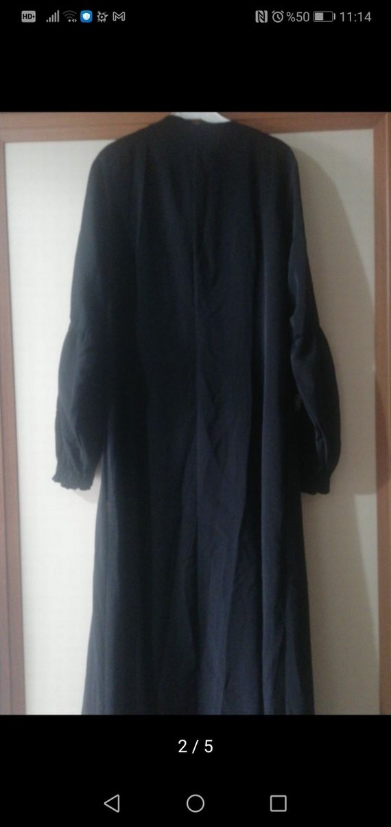 Uzun Kollu simli İşlemeli Siyah ferace - Görsel 2