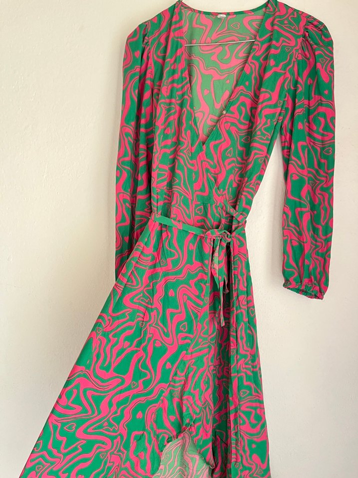 Renkli Bağcıklı Uzun Kadın Elbise - Görsel 2