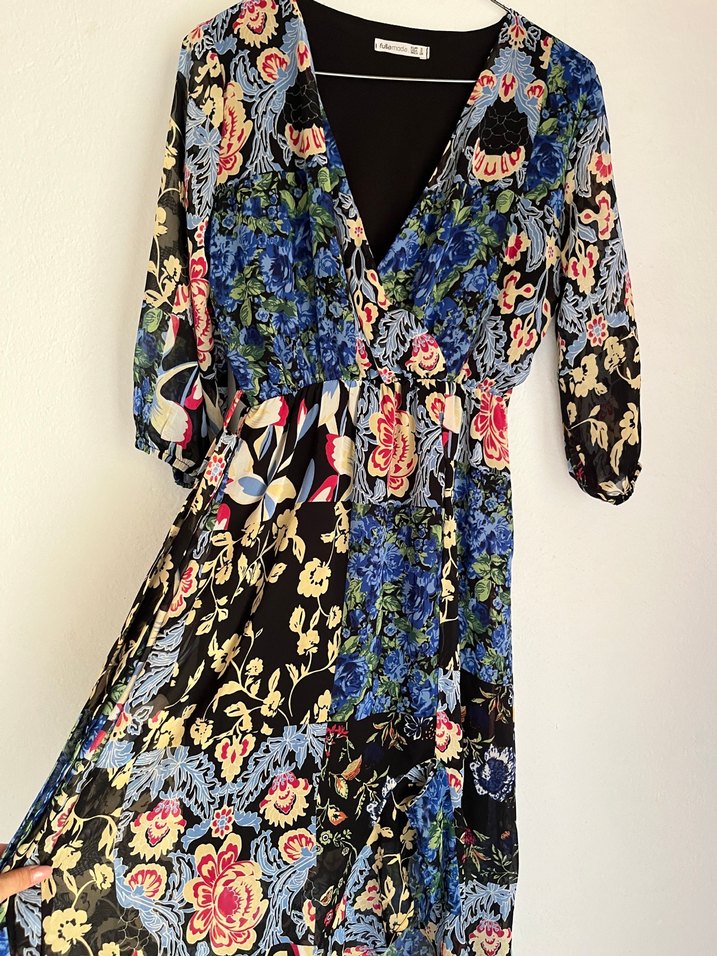 Desenli Bohem Uzun Elbise - Görsel 2