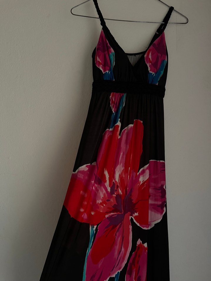 Çiçek Desenli Uzun V Yaka Bohem Elbise - Görsel 2