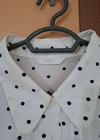 Marks & Spencer Kadın Ekru Puantiyeli Kısa Kollu Gömlek
