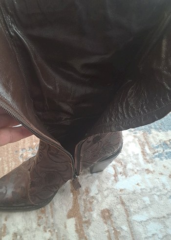 37 Beden Kahverengi Nakışlı Deri Bohem Kovboy Çizme