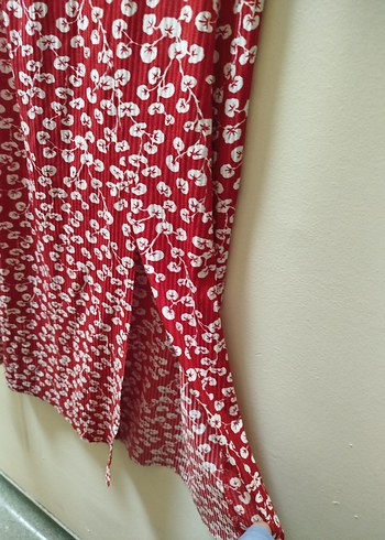 Kadın Kırmızı Desenli Piliseli Midi Etek - Görsel 3