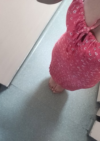 Pembe Halter Yaka Midi Bohem Elbise - Görsel 3