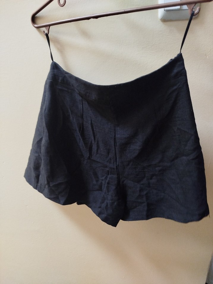 Siyah Keten Pilili Mini Etek - Görsel 2