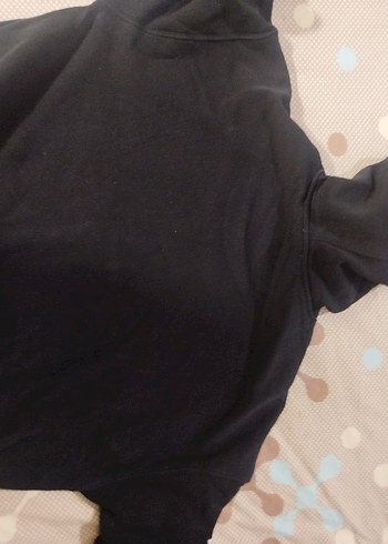 Kapüşonlu, Fermuarlı Siyah Baskılı Sweatshirt - Görsel 2