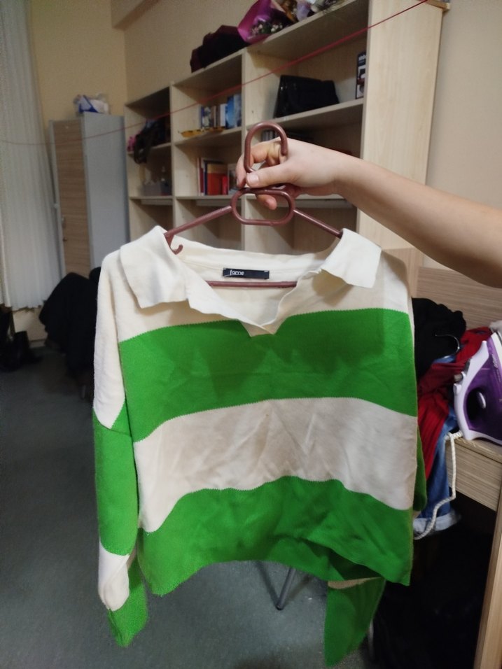 Kadın Yeşil Çizgili Triko Kazak - Görsel 2