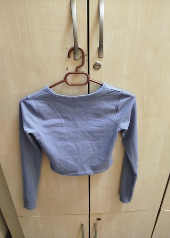 Mavi Uzun Kollu Crop Top - Görsel 2