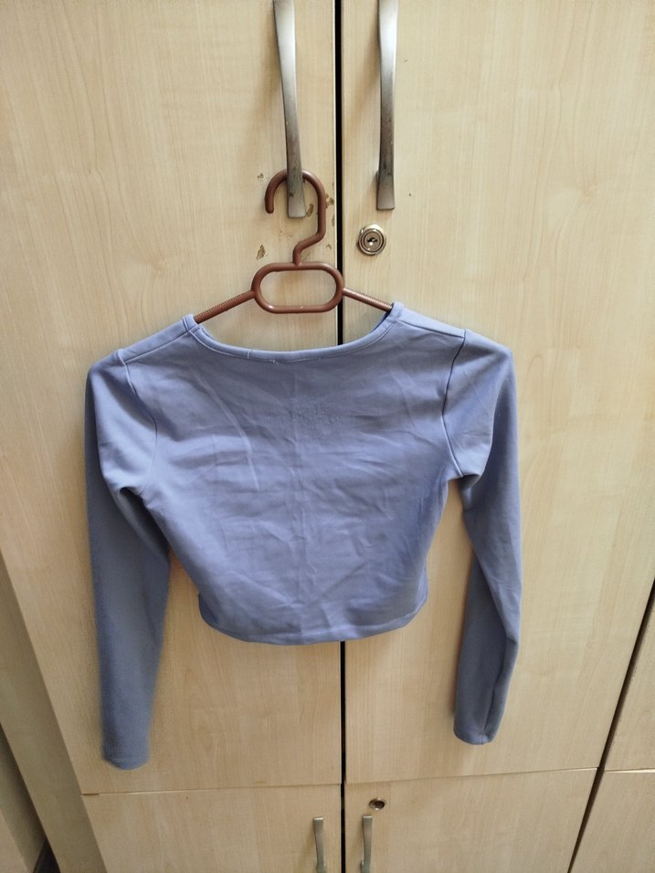 Mavi Uzun Kollu Crop Top - Görsel 2