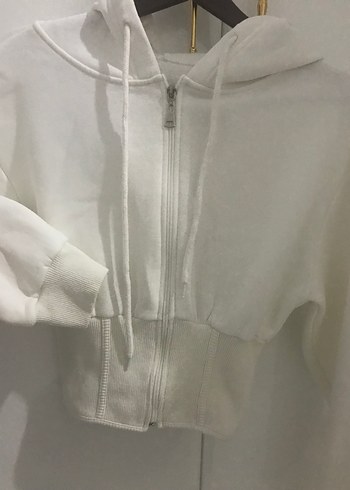 Beyaz Fermuarlı Kadın Sweatshirt - Görsel 2