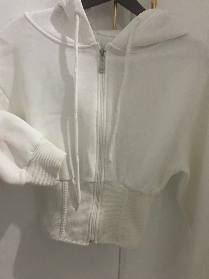 Beyaz Fermuarlı Kadın Sweatshirt - Görsel 2