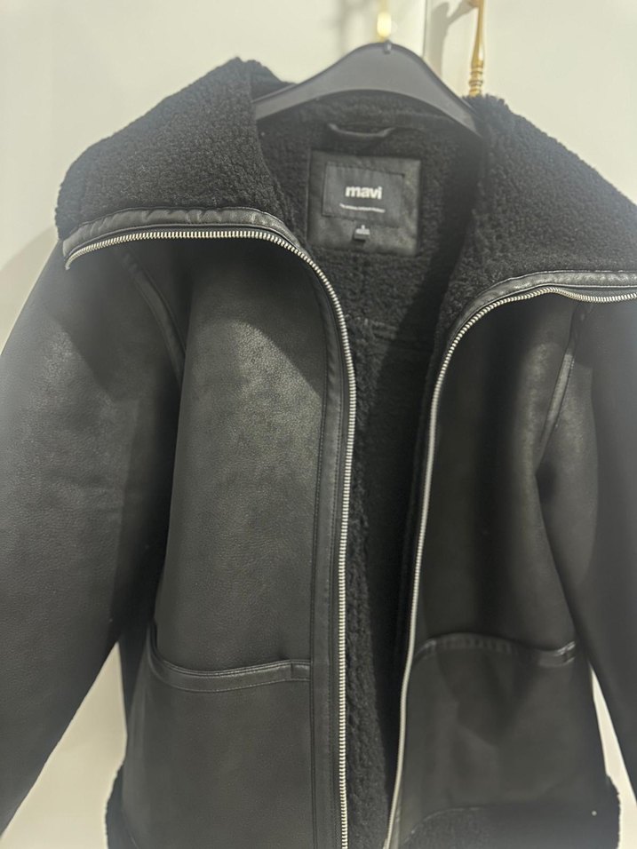 Kürklü Siyah Deri Kadın Ceket - Görsel 2