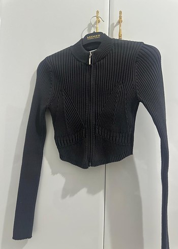 Yüksek Yakalı Siyah Örgü Mini Kazak - Görsel 2