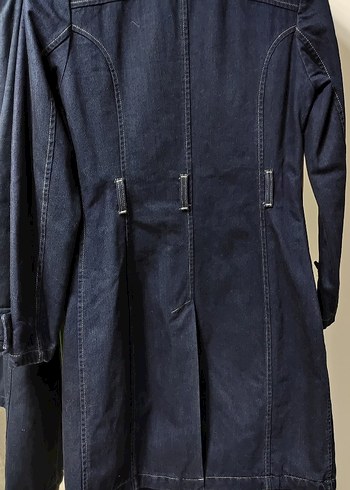 Lacivert Kadın Denim Uzun Trençkot - Görsel 5