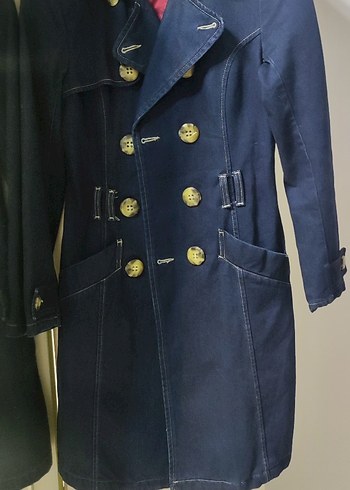 Lacivert Kadın Denim Uzun Trençkot - Görsel 2