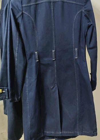 Lacivert Kadın Denim Uzun Trençkot - Görsel 4