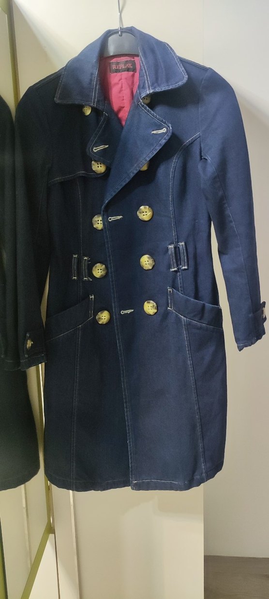 Lacivert Kadın Denim Uzun Trençkot - Görsel 2