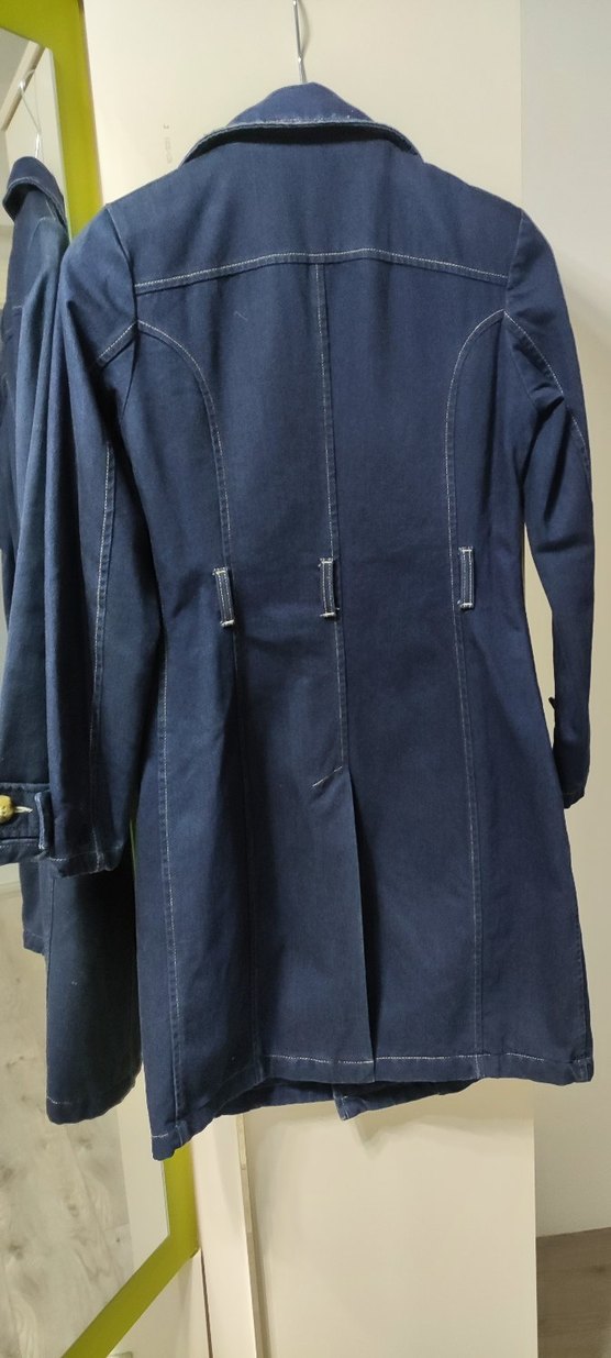 Lacivert Kadın Denim Uzun Trençkot - Görsel 4