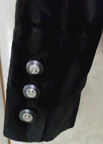 Siyah kadife Düğmeli Kadın Blazer Ceket - Görsel 3