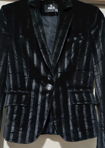 Kadın Siyah kadife Düğmeli Blazer Ceket - Görsel 2