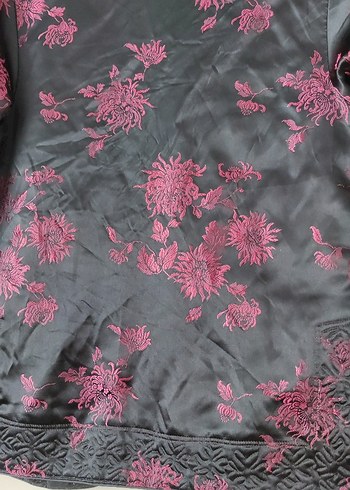 Bordo Desenli Kadın Saten Ceket - Görsel 3