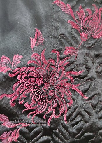 Bordo Desenli Kadın Saten Ceket - Görsel 2