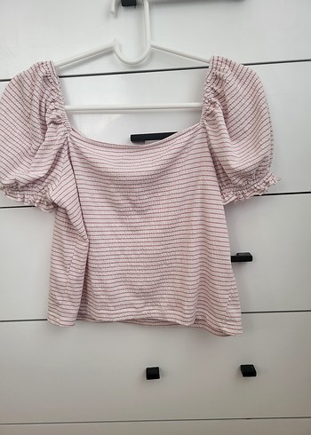 Pembe Pilili Kısa Kollu Mini Bluz
