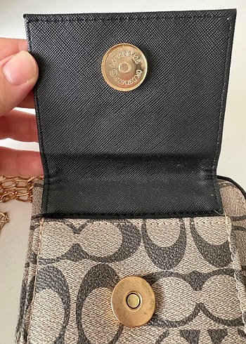 Zincir Detaylı Gri Coach Deri Kadın Cüzdan Çanta - Görsel 2