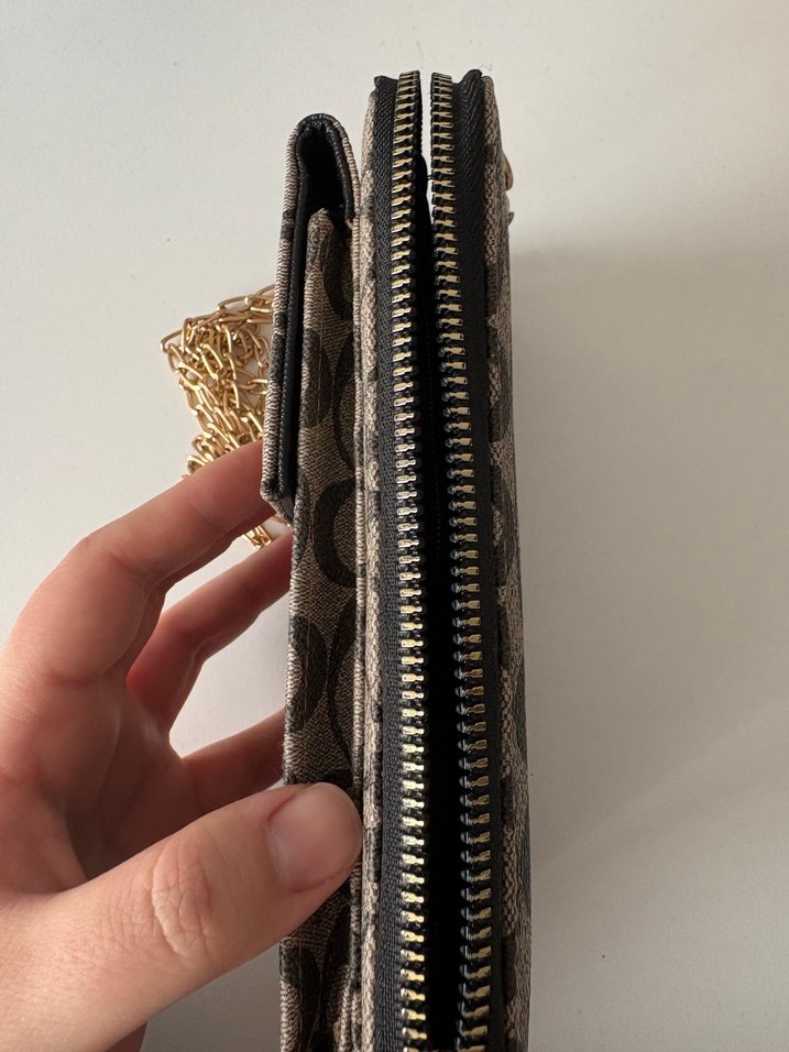 Zincir Detaylı Gri Coach Deri Kadın Cüzdan Çanta - Görsel 3