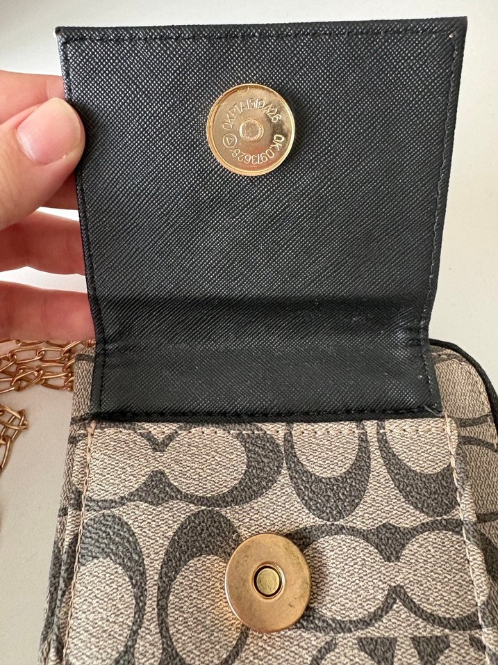 Zincir Detaylı Gri Coach Deri Kadın Cüzdan Çanta - Görsel 2