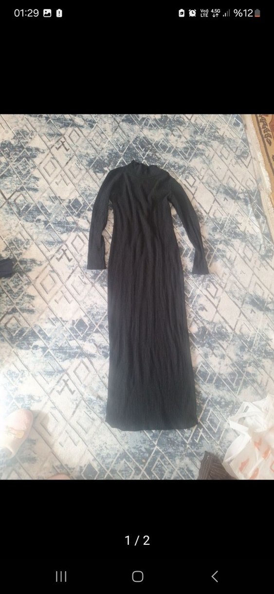 Uzun Kollu Siyah Pilili triko Uzun Elbise - Görsel 2