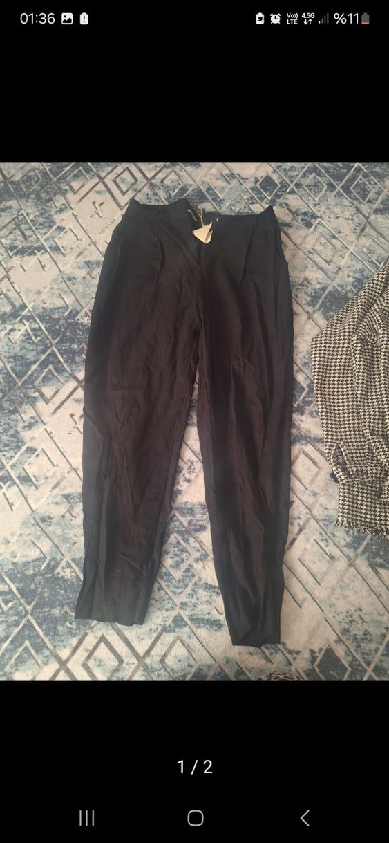 Kadın Siyah Kemerli Rahat Kumaş Pantolon - Görsel 2