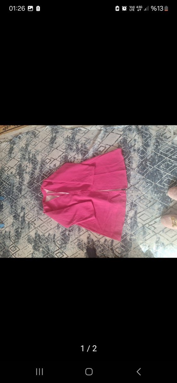 Düğmeli Pembe Uzun Kadın Kimono kemerli - Görsel 2