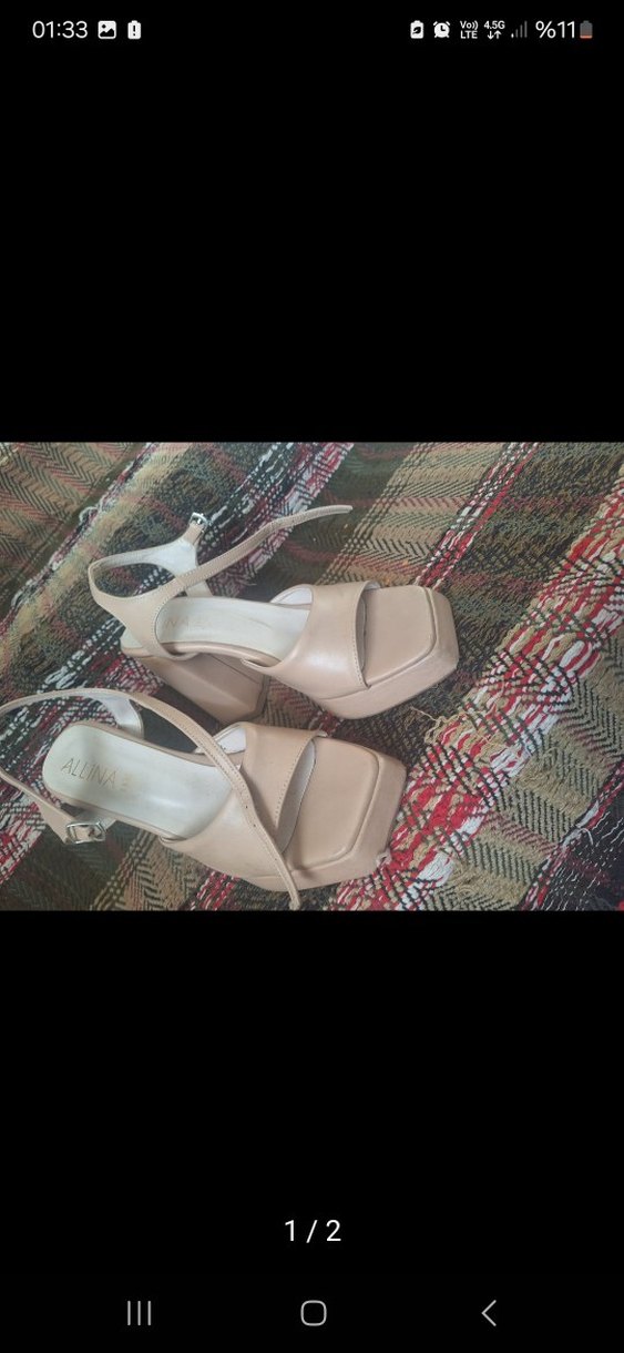 Bej Deri Platform Topuklu Kadın Ayakkabı - Görsel 2