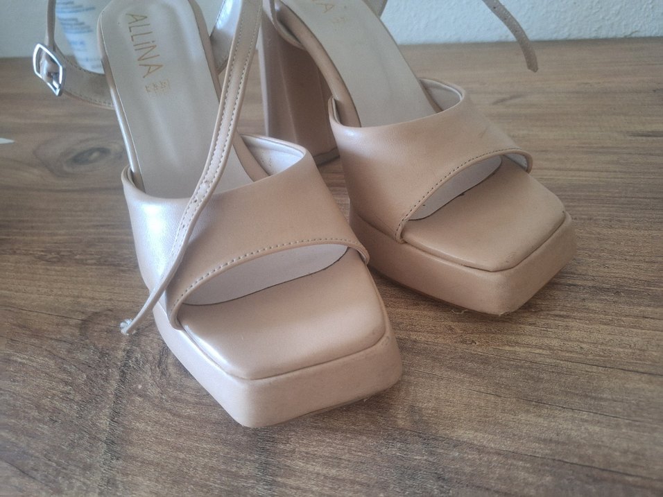 Bej Deri Platform Topuklu Kadın Ayakkabı - Görsel 4