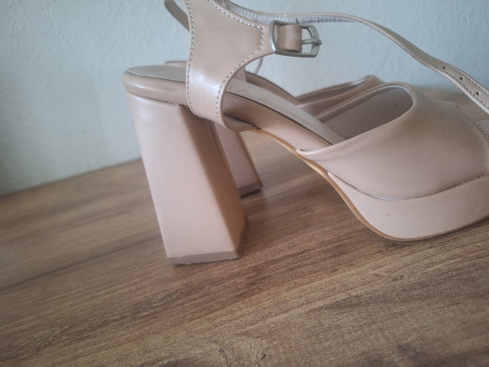 Bej Deri Platform Topuklu Kadın Ayakkabı - Görsel 3