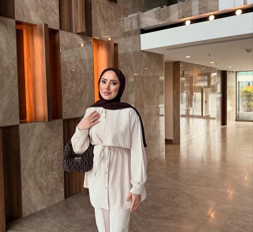 Uzun krem Minimalist Kadın Takım - Görsel 2