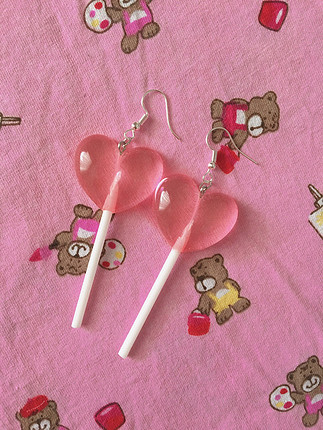 el yapimi lollipop pembe küpe