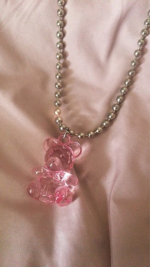 Pembe kristal ayicik kolye