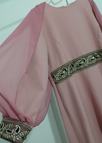 Pembe Nakışlı Uzun Kollu Kadın Elbise - Görsel 4