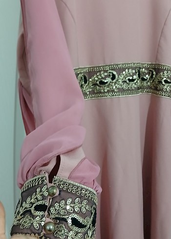 Pembe Nakışlı Uzun Kollu Kadın Elbise - Görsel 3