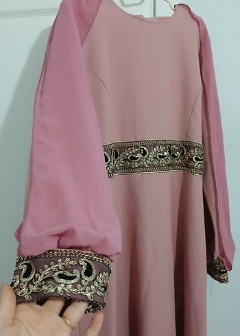 Pembe Nakışlı Uzun Kollu Kadın Elbise - Görsel 2