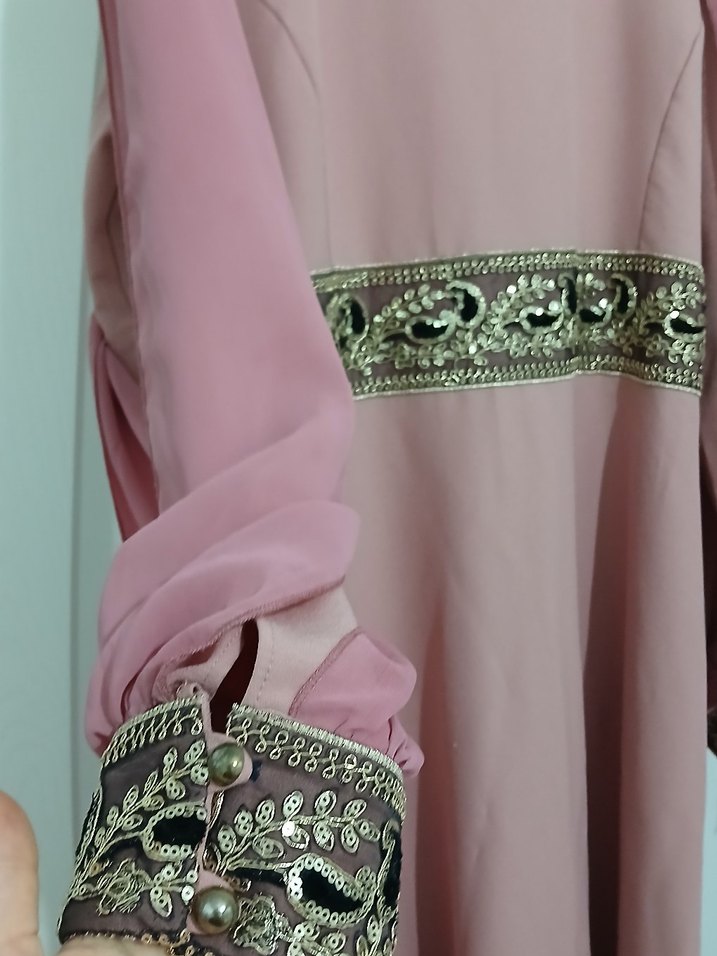 Pembe Nakışlı Uzun Kollu Kadın Elbise - Görsel 3