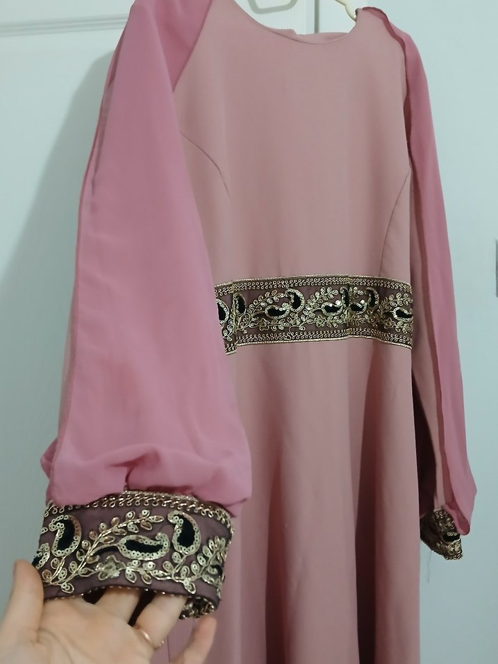 Pembe Nakışlı Uzun Kollu Kadın Elbise - Görsel 2