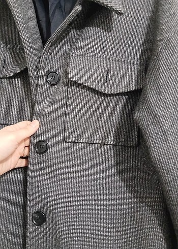 Düğmeli Gri Uzun Kaban - Görsel 6