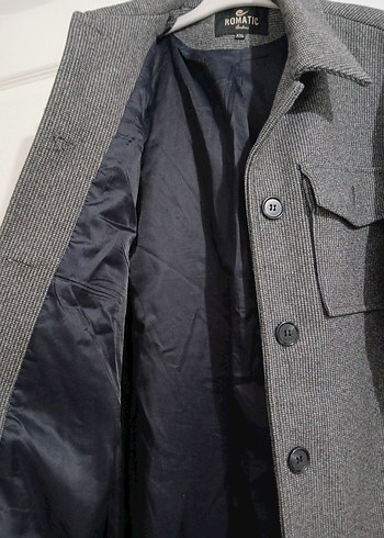 Düğmeli Gri Uzun Kaban - Görsel 7