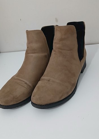 Bej Süet Kadın Bot Blok Topuklu - Görsel 2